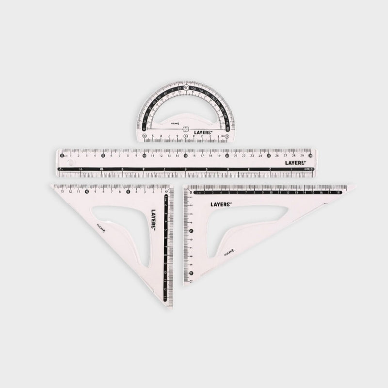 set 4 reglas escolares geométricas layers of