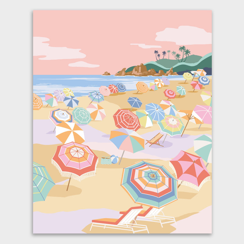 lienzo pintar por números playa y sombrillas layers of