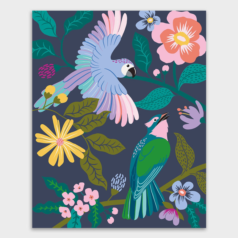 lienzo pintar por números diseño pájaros azules layers of