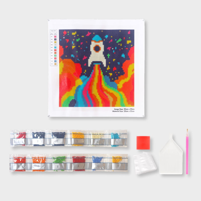 kit pintar con diamantes para niños diseño de un cohete layers of