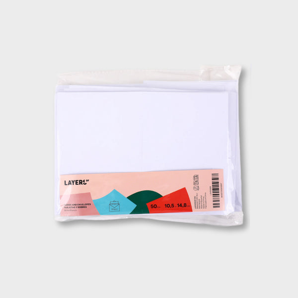 pack 50 sobres y 50 tarjetas blancas A5 layers of