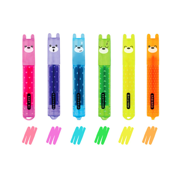 Conjunto de 6 mini marcadores néon com ursos Legami