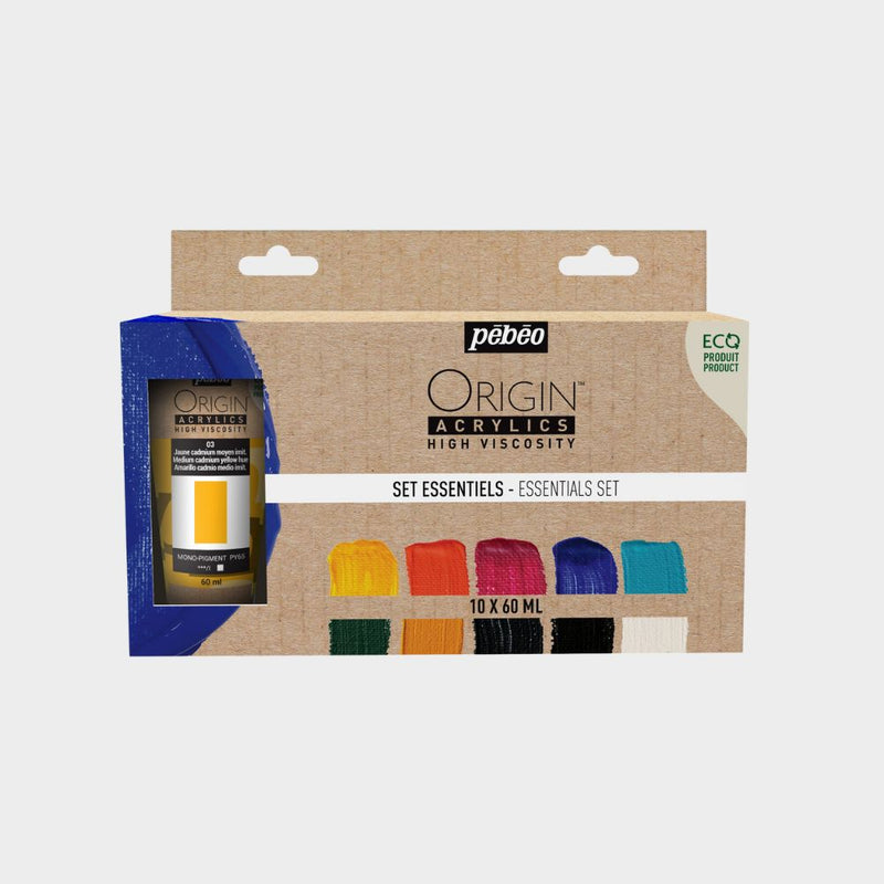Set Colores Esenciales Pebeo Origin Acrylics 10x60ml