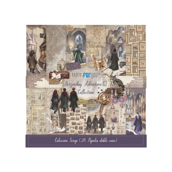 Álbum de recortes com 28 folhas frente e verso, papéis da Aventura Mágica III para si