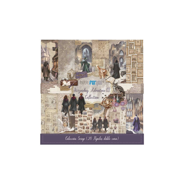 Álbum de recortes com 28 folhas frente e verso, papéis da Aventura Mágica III para si