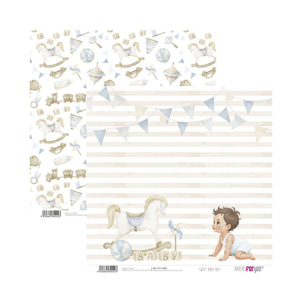 Bloco de Scrapbooking 12 Folhas Papéis Doces para Bebé Menino para Si