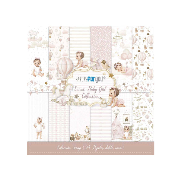 Bloco de Scrapbooking 24 Folhas Papéis Doces para Bebé Menina para Si