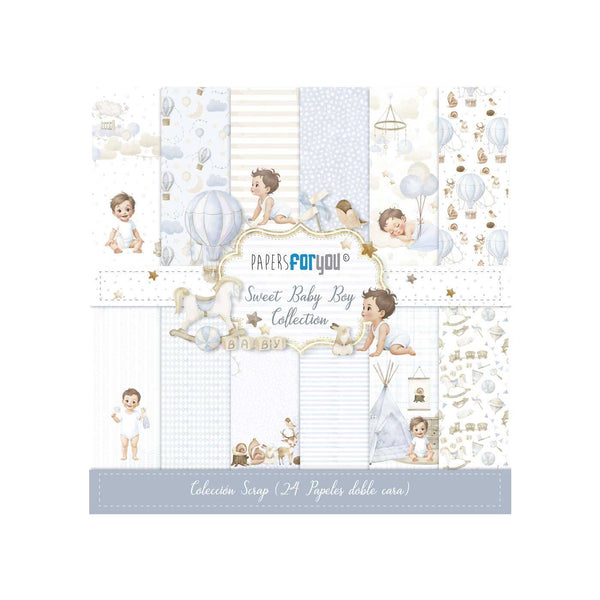 Bloco de Scrapbooking 24 Folhas Papéis Doces para Bebé Menino para Si