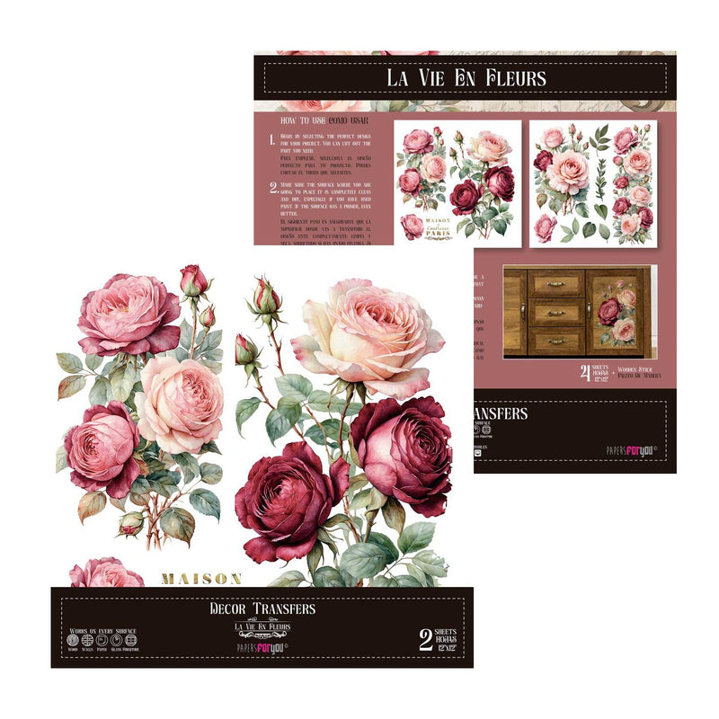 Set 2 Láminas Adhesivas 30cm Flores Papers For You