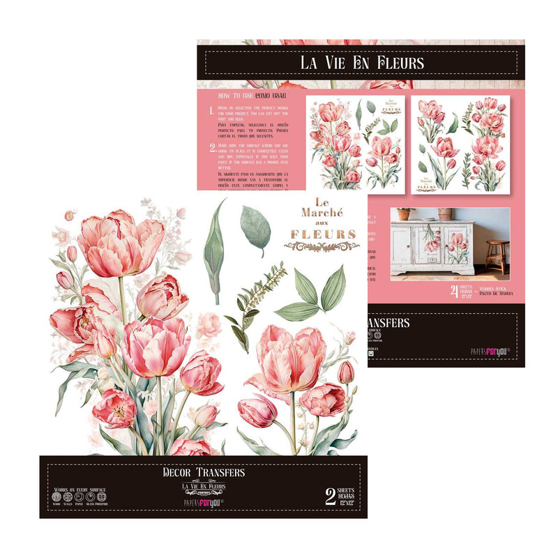 Set 2 Láminas Adhesivas 30cm Flores Papers For You