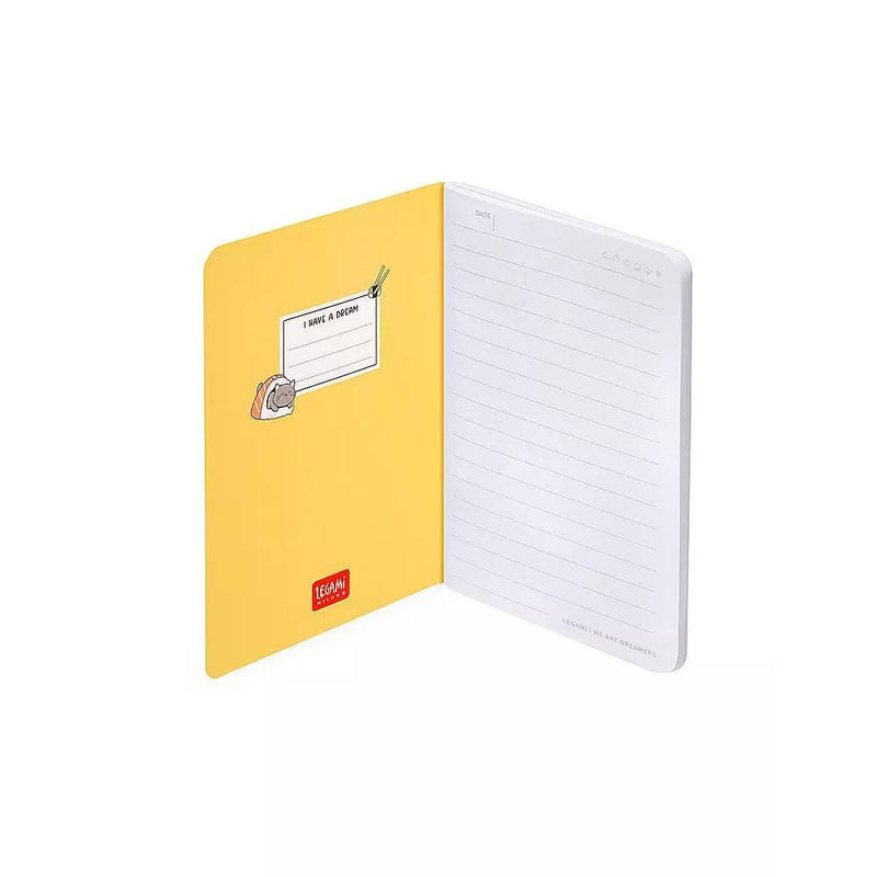 libreta a6 con hojas a rayas sushi cat legami