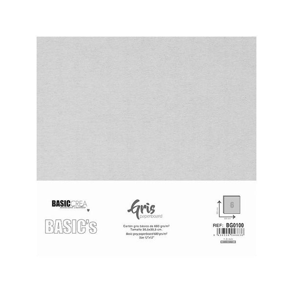 pack 6 hojas de cartón gris basic crea 1 mm de grosor