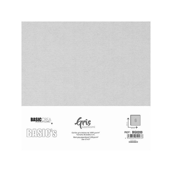 pack 6 hojas de cartón gris basic crea 2 mm de grosor