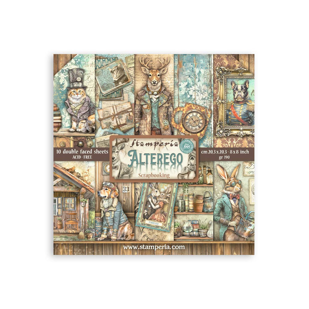 set papel scrap alterego stamperia animales