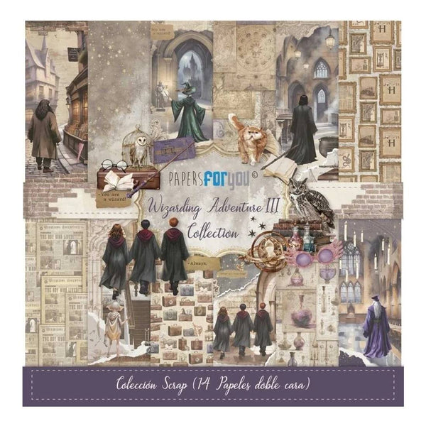 Álbum de recortes com 14 folhas frente e verso, papéis da Aventura Mágica III para si