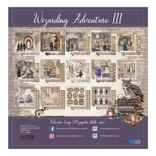Álbum de recortes com 14 folhas frente e verso, papéis da Aventura Mágica III para si