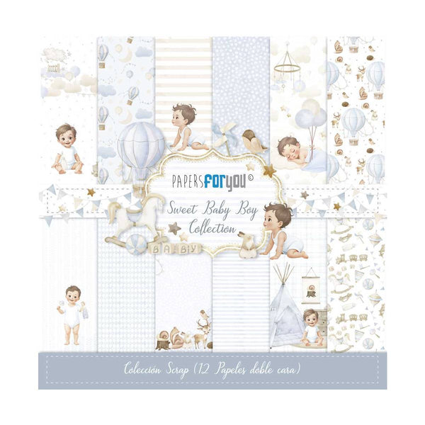 Bloco de Scrapbooking 12 Folhas Papéis Doces para Bebé Menino para Si