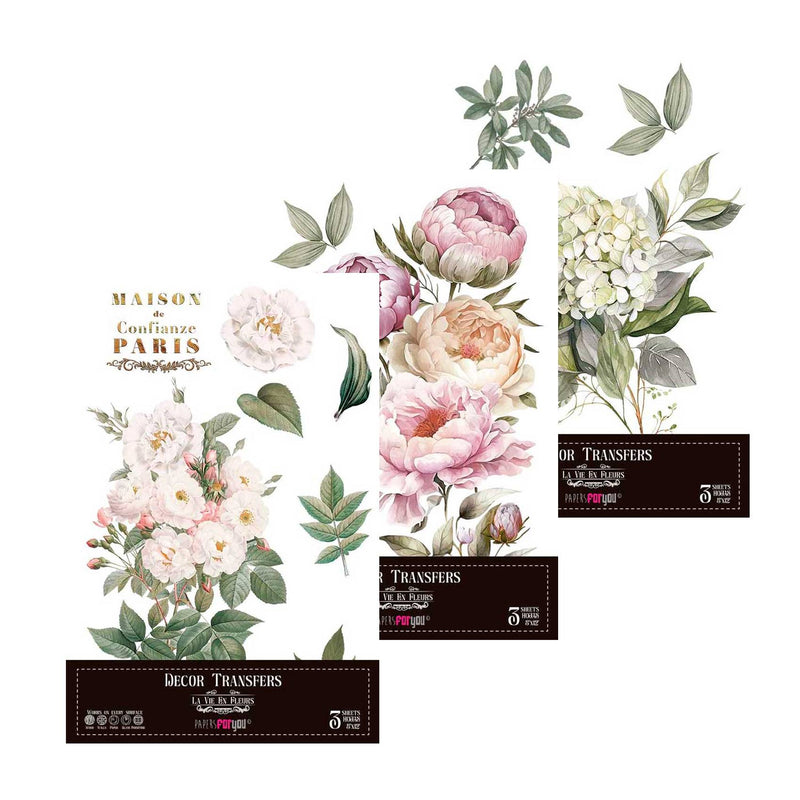 Set 3 Láminas Adhesivas 20cm Flores Papers For You