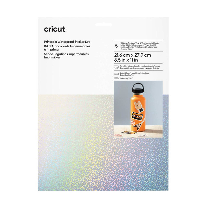 Set 5 Pegatinas Impermeables Holográfico Blanco 21x29,7 Cricut Joy Xtra/Maker/Explore