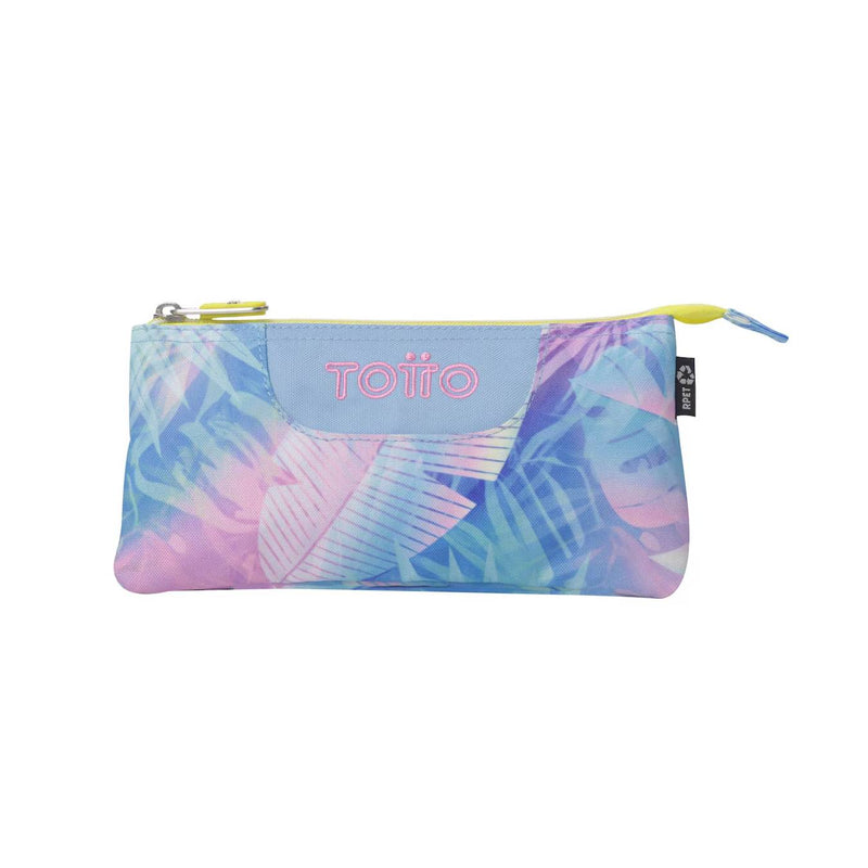 estuche totto con 3 bolsillos azul y lila