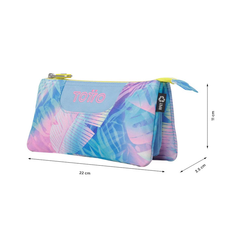 estuche totto de 3 compartimentos tropical lila y rosa
