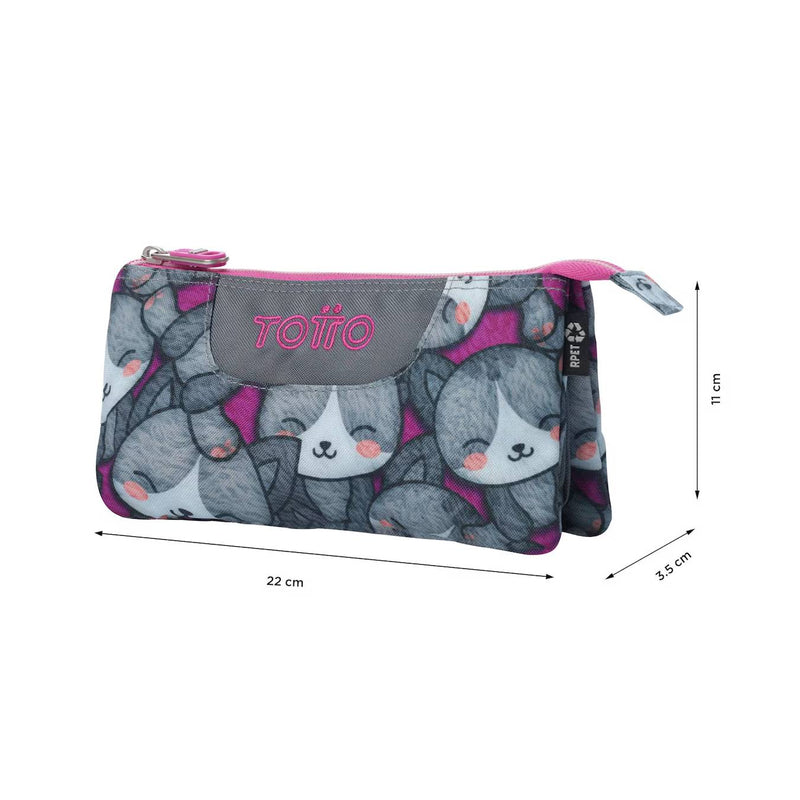 estuche marca totto 3 boslillos estilo chica con gatos grises