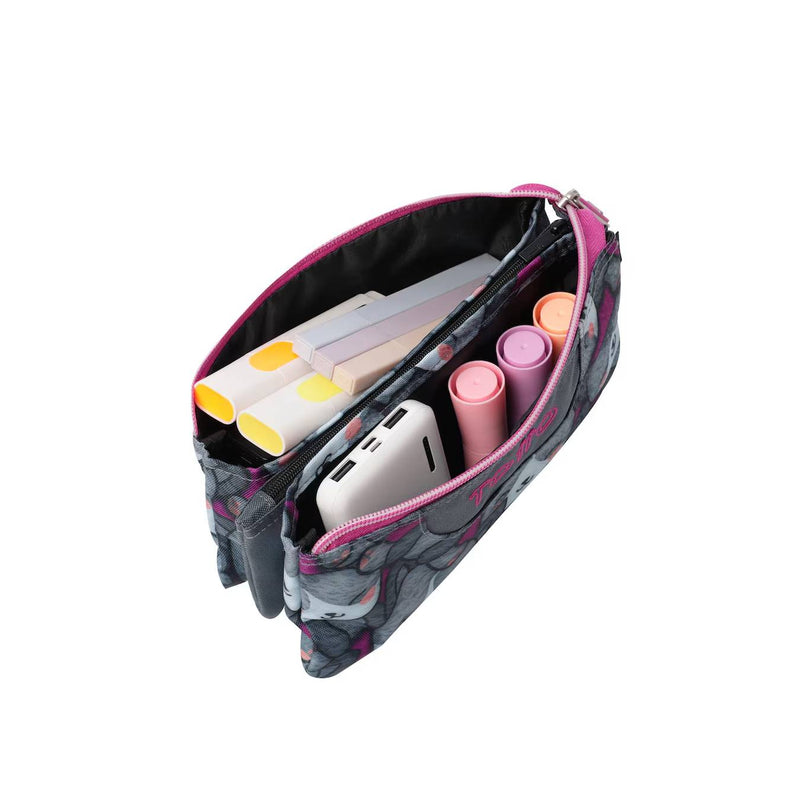 estuche escolar espacioso con 3 bolsillos totto de color gris y rosa