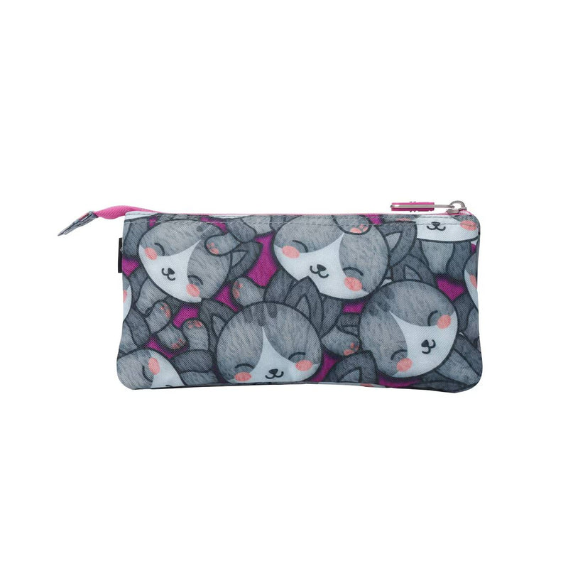 estuche totto 3 compartimentos con diseño de gatos grises para niñas 2025