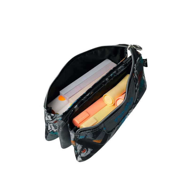 estuche con 3 compartimentos y cremallera totto anime