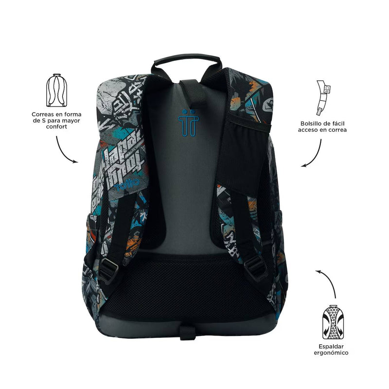 Mochila Escolar Totto Anime Adaptável ao Automóvel