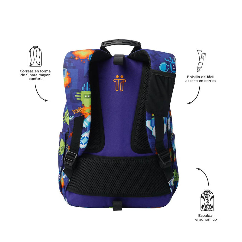 mochila escolar totto adaptable a carro azul marino 