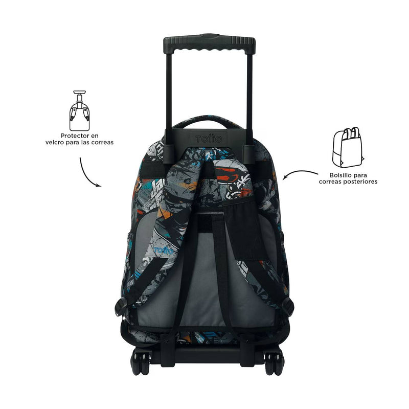 mochila con carro y asas reforzadas de la marca totto estilo anime e color gris