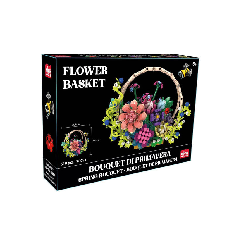 bloques de construccion con ramo de flores