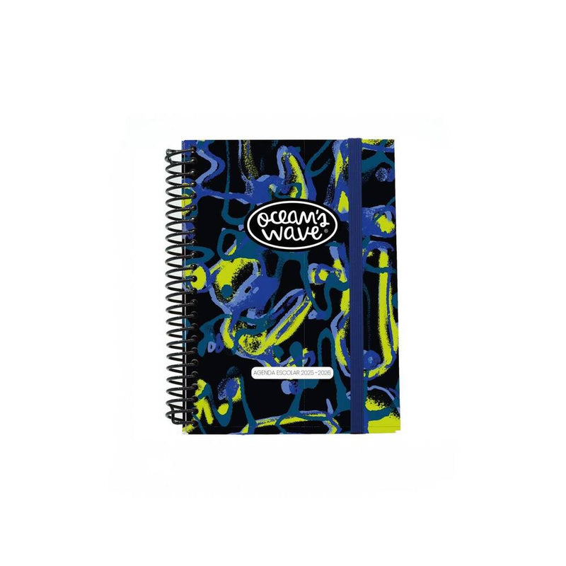 Agenda escolar A6 Blue Liquid Ocean's Wave 2025/2026 con tapa dura y diseño moderno