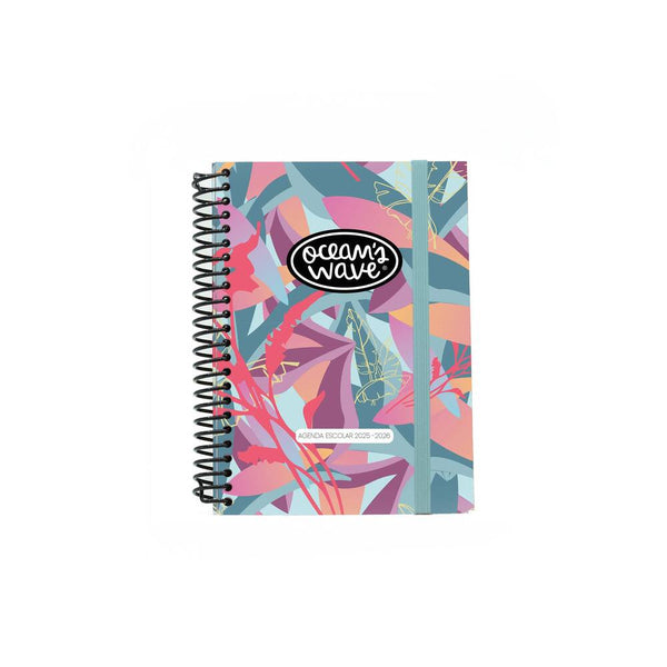 agenda escolar 2025 2026 ocean wave rosa y lila a6