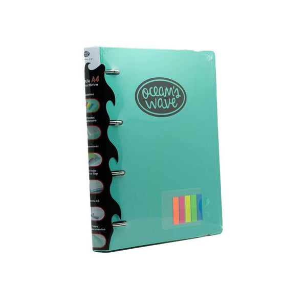 carpeta de anillas con recambios y accesorios oceans wave verde aguamarina