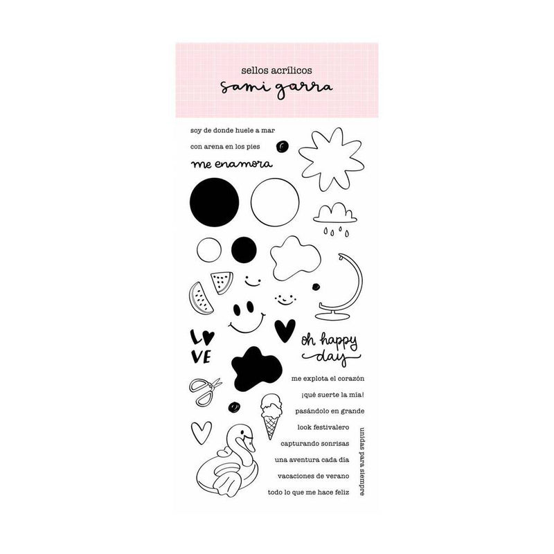set de 37 sellos acrilcos happy days sami garra basic crea