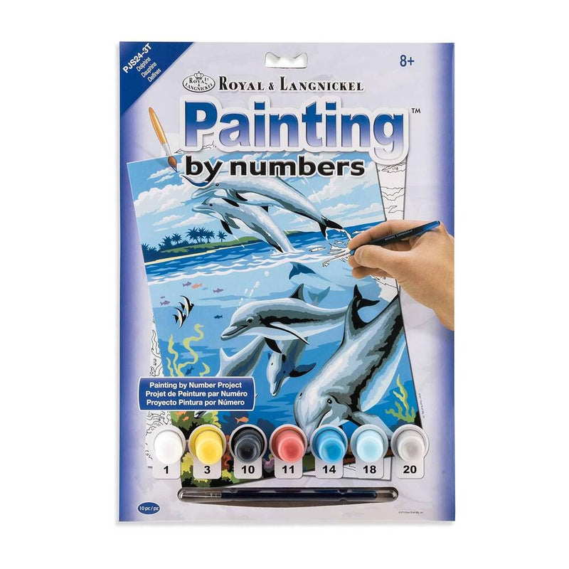 manualidad creativa para adultos pintar por numeros lienzo de delfines royal langnickel
