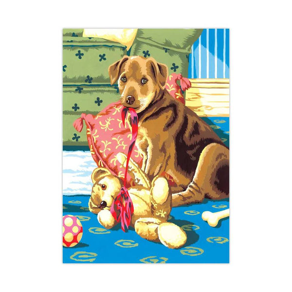 lienzo terminado pintar por numeros perrito con su peluche royal langninckel