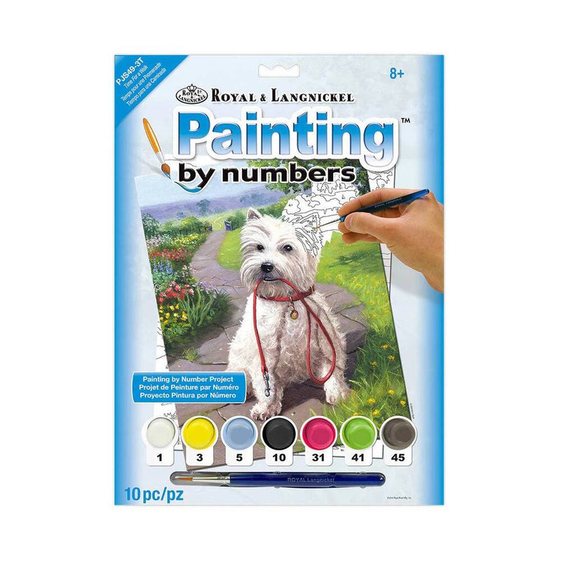 kit para pintar con numeros diseño perrito de paseo con colores acrílicos