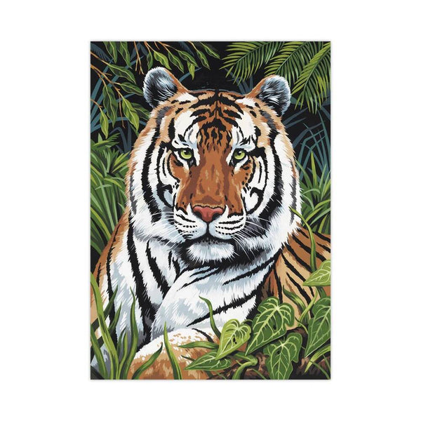 lienzo finalizado pintar por numeros magnifico tigre entre hojas