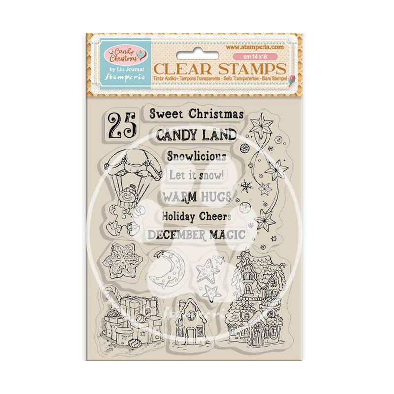 set de 14 sellos acrilicos candy christmas stamperia