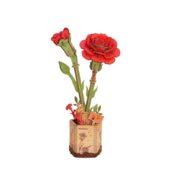maqueta 3d robotime clavel rojo de madera