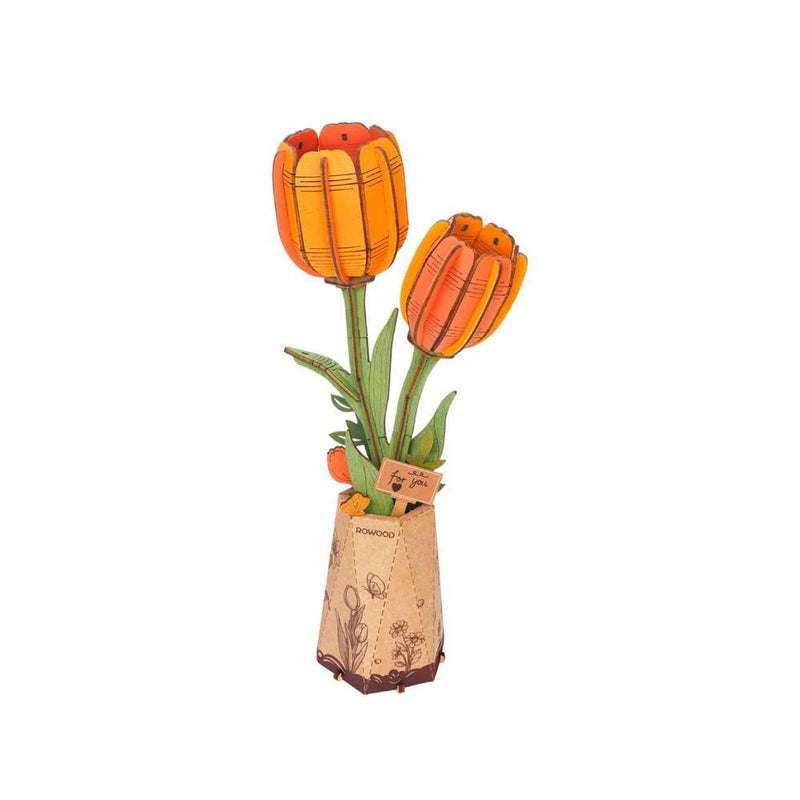 rompecabezas 3d de madera tulipán naranja robotime