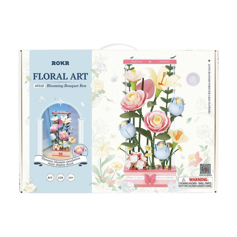 pack creativo floral art rokr robotime para construir flores decorativas con luces LED