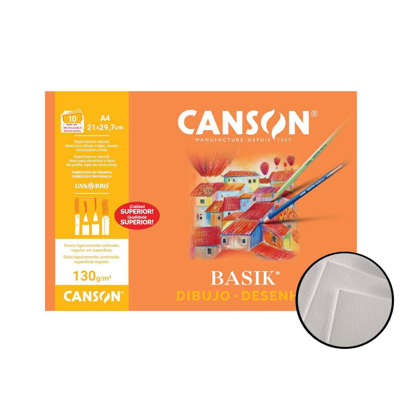 bloc de dibujo A4  papel liso con hojas sueltas canson