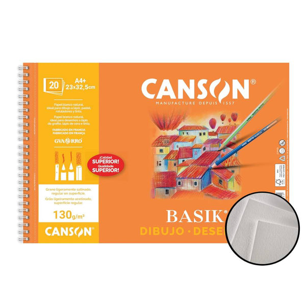 bloc de dibujo A4+ papel liso con espiral canson