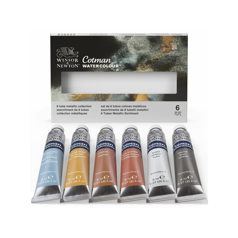 Caixa aquarela 6 tubos 8ml Cotman cores metálicas da Winsor & Newton