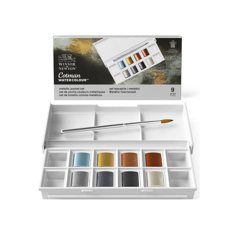 Caja de bolsillo Acuarelas 8 pastillas colores metálicos Cotman de Winsor & Newton