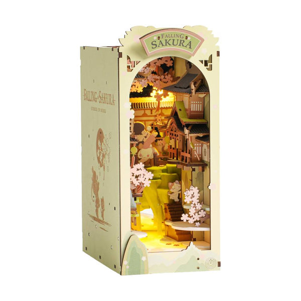 book nook sujetalibros maqueta robotime falling sakura